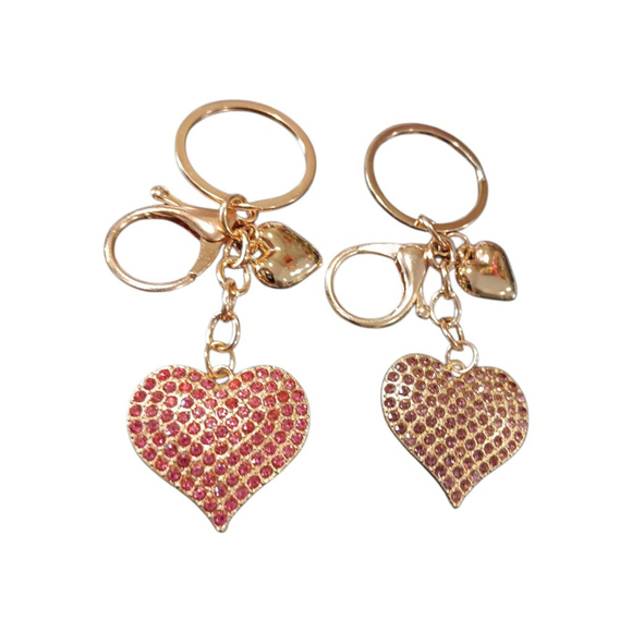 SET Of 6! Dazzling Rhinestone Heart Keychain Purse Charm Gold Tone - Picture 5 of 15
